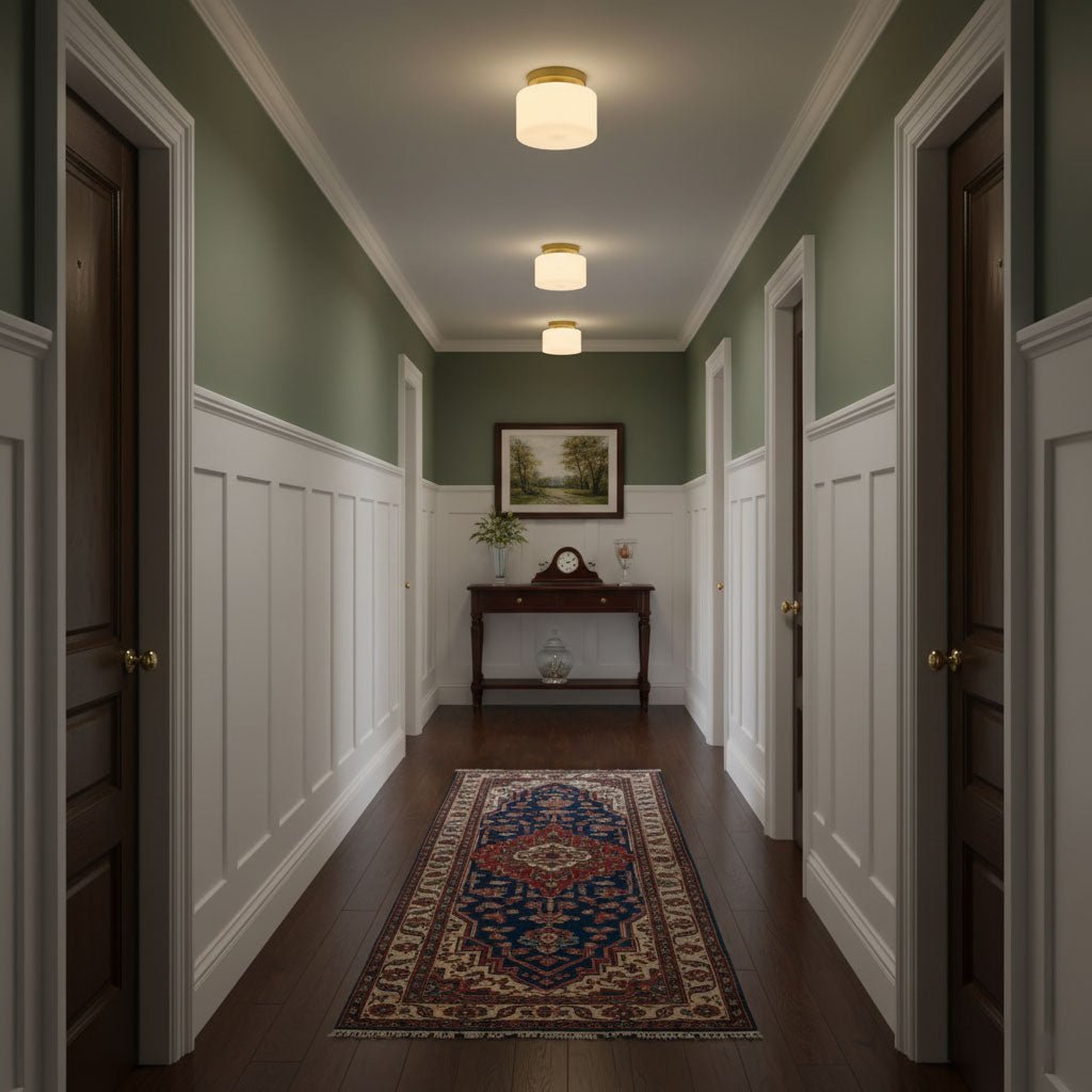 Clinio Flush Mount Ceiling Light in Brass and Opal Glass