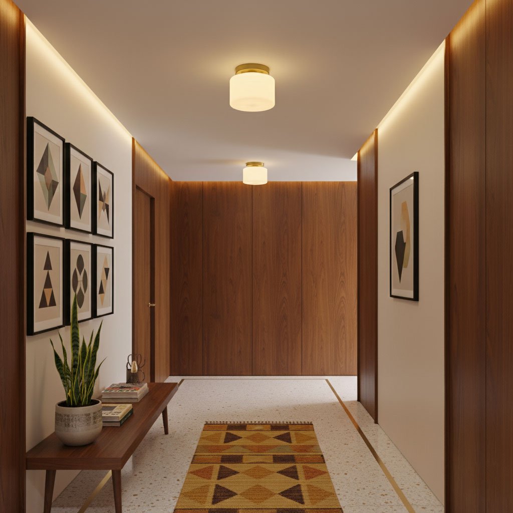 Clinio Flush Mount Ceiling Light in Brass and Opal Glass