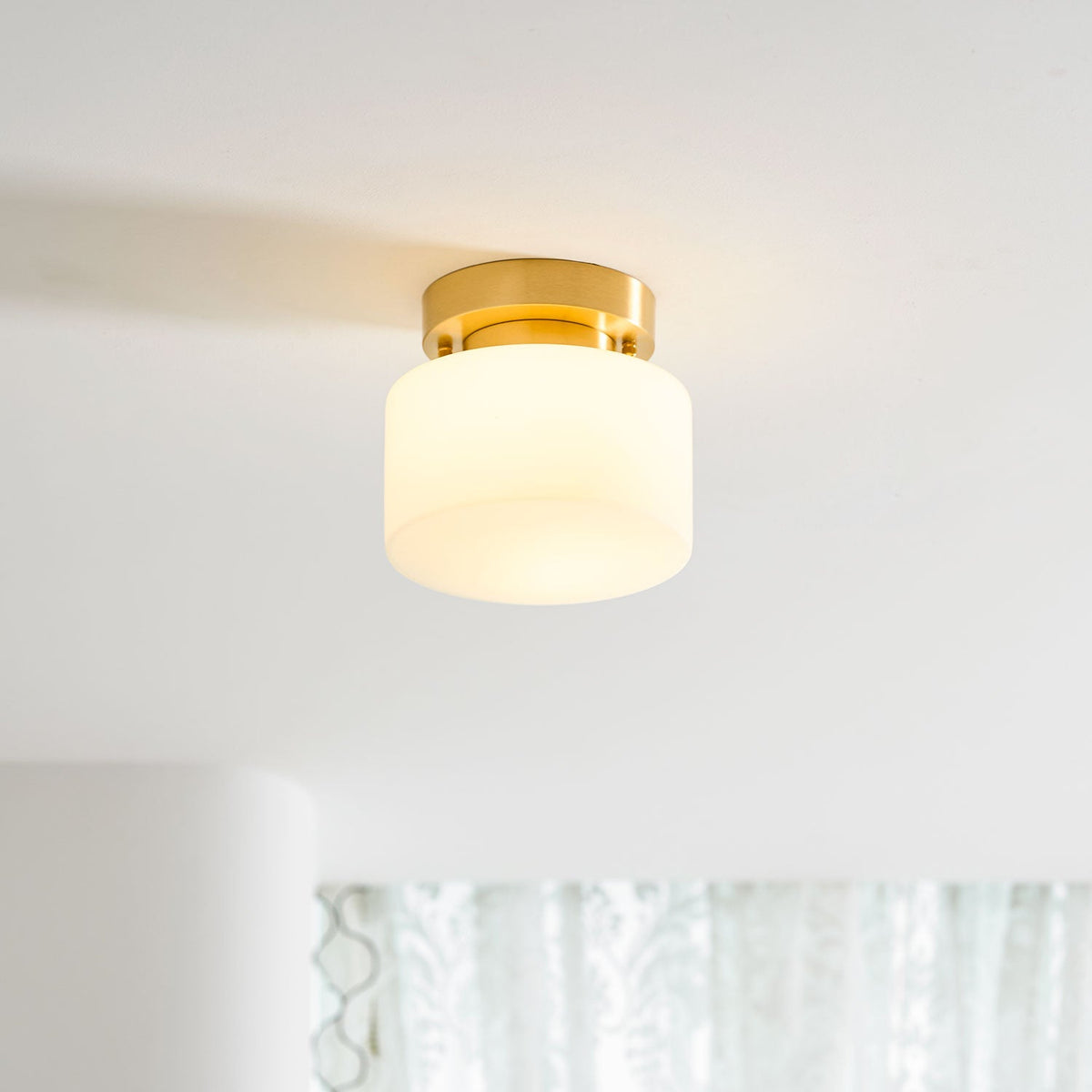 Clinio Flush Mount Ceiling Light in Brass and Opal Glass