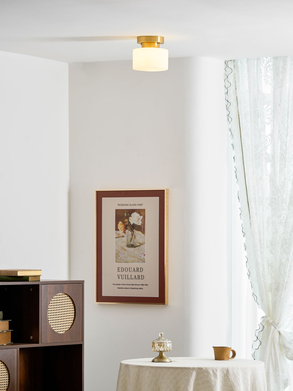 Clinio Flush Mount Ceiling Light in Brass and Opal Glass