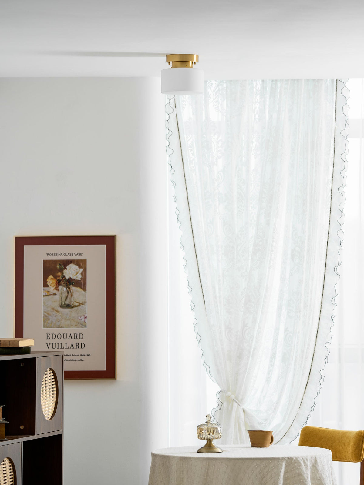 Clinio Flush Mount Ceiling Light in Brass and Opal Glass
