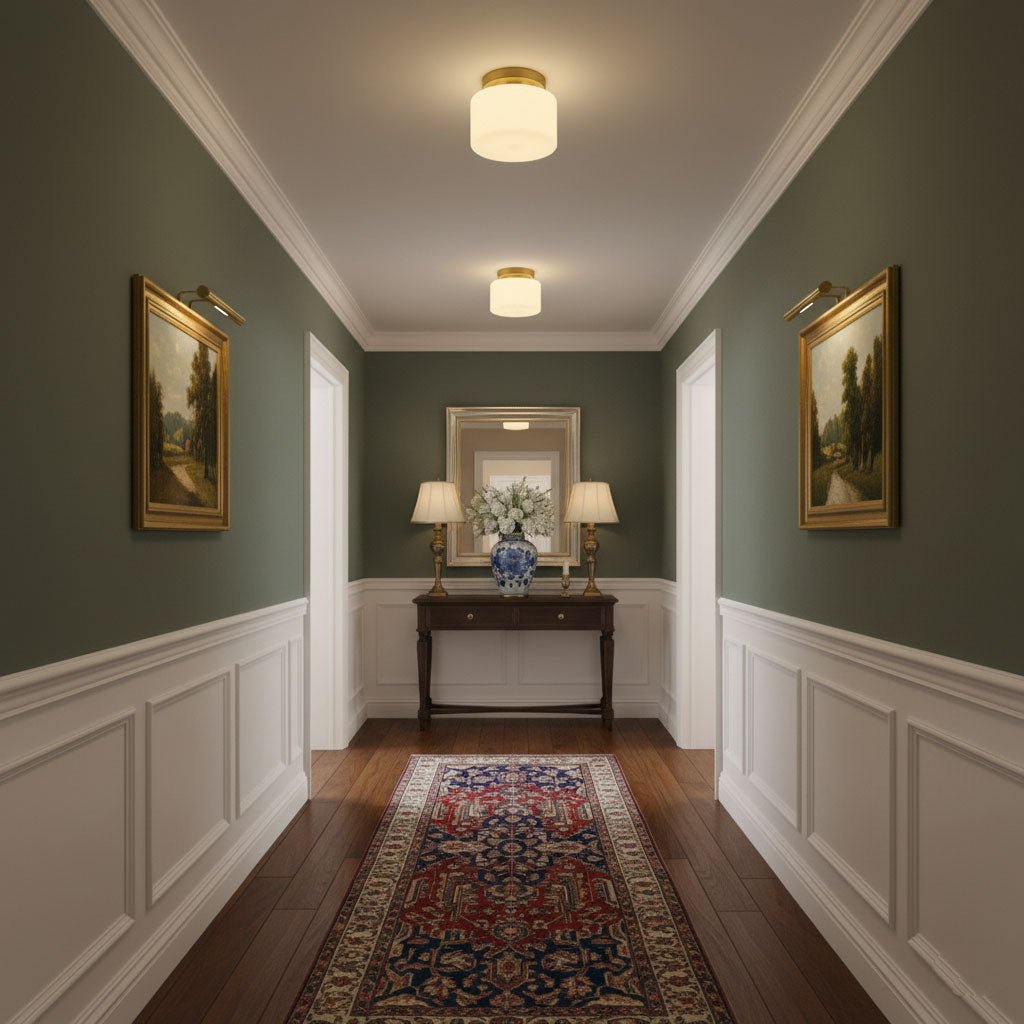 Clinio Flush Mount Ceiling Light in Brass and Opal Glass