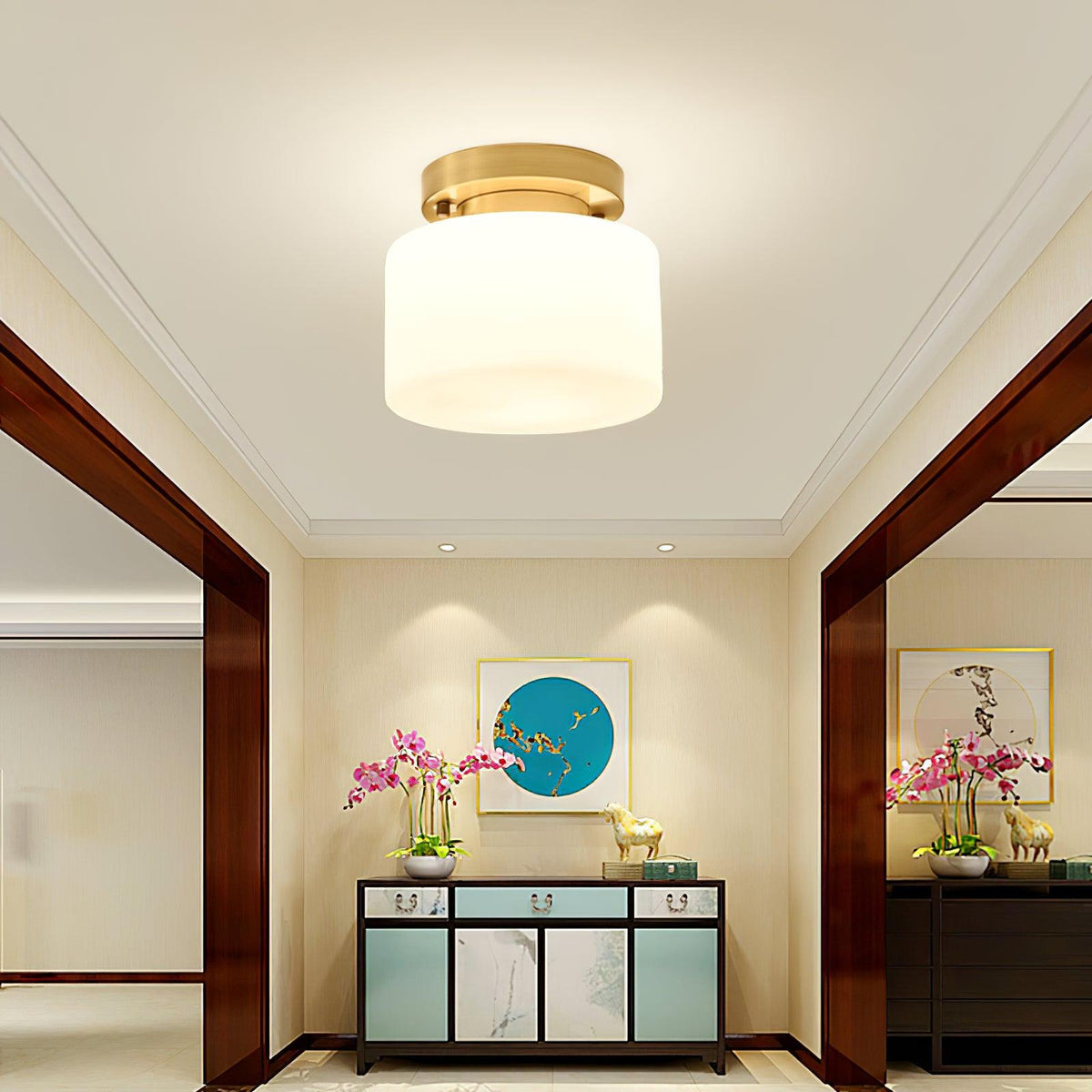 Clinio Flush Mount Ceiling Light in Brass and Opal Glass