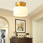 Clinio Flush Mount Ceiling Light in Brass and Opal Glass