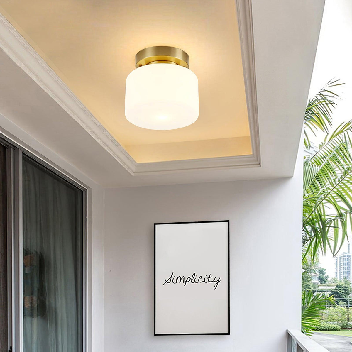 Clinio Flush Mount Ceiling Light in Brass and Opal Glass