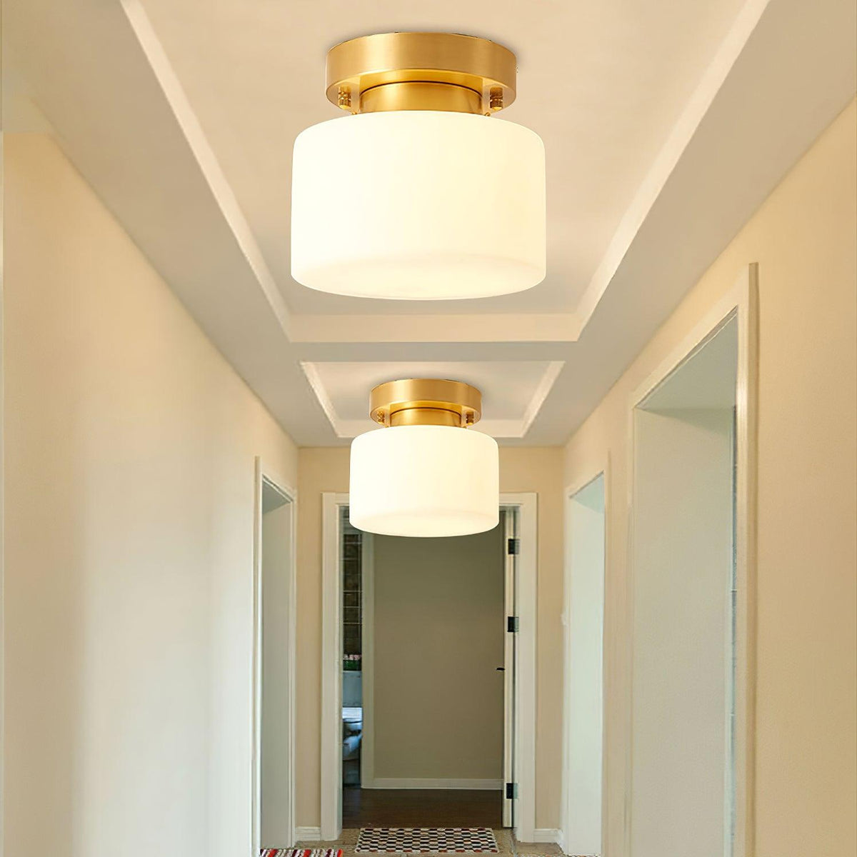 Clinio Flush Mount Ceiling Light in Brass and Opal Glass