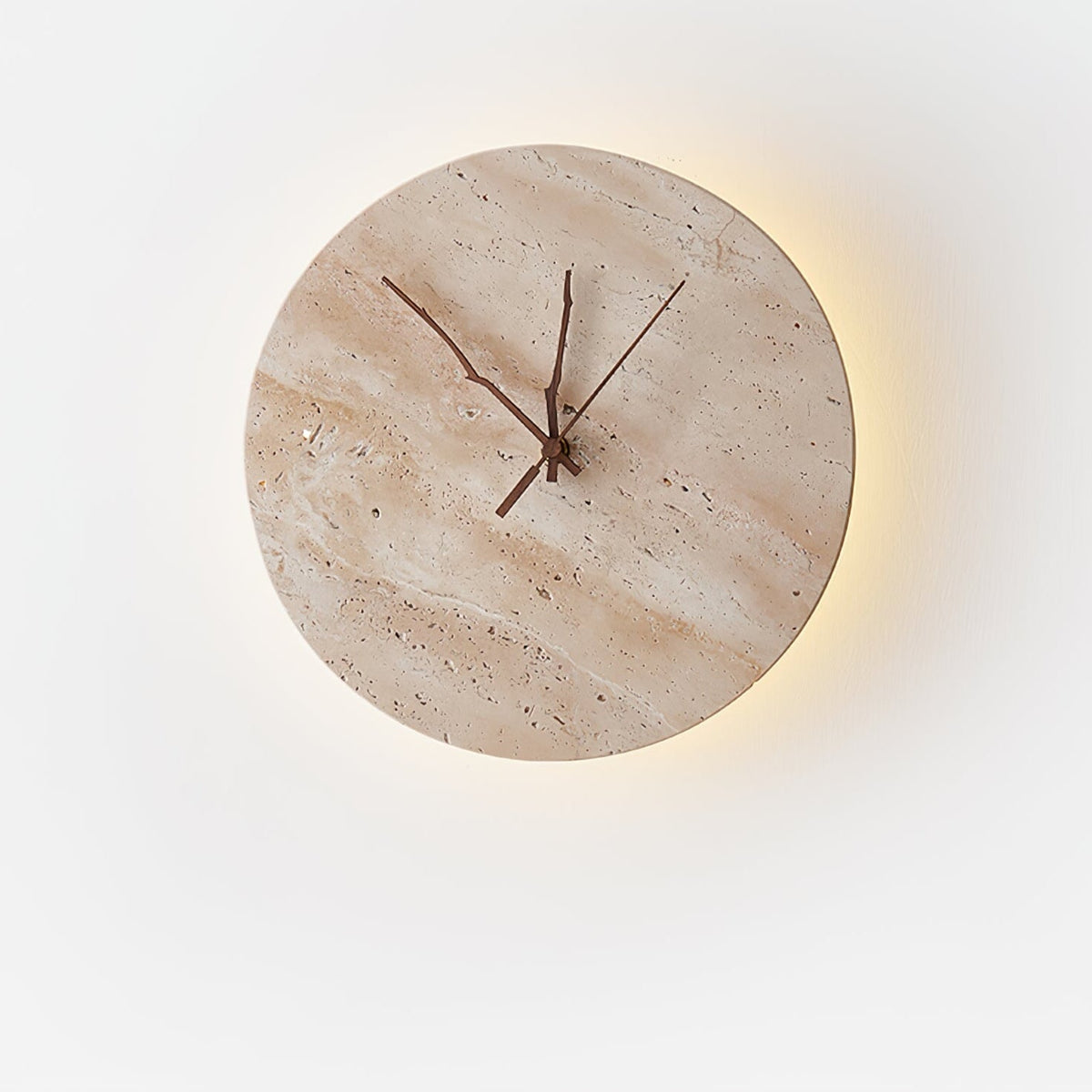 Travertine Wall Sconce with Integrated Clock – Modern Stone LED Wall Light