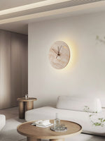 Travertine Wall Sconce with Integrated Clock – Modern Stone LED Wall Light