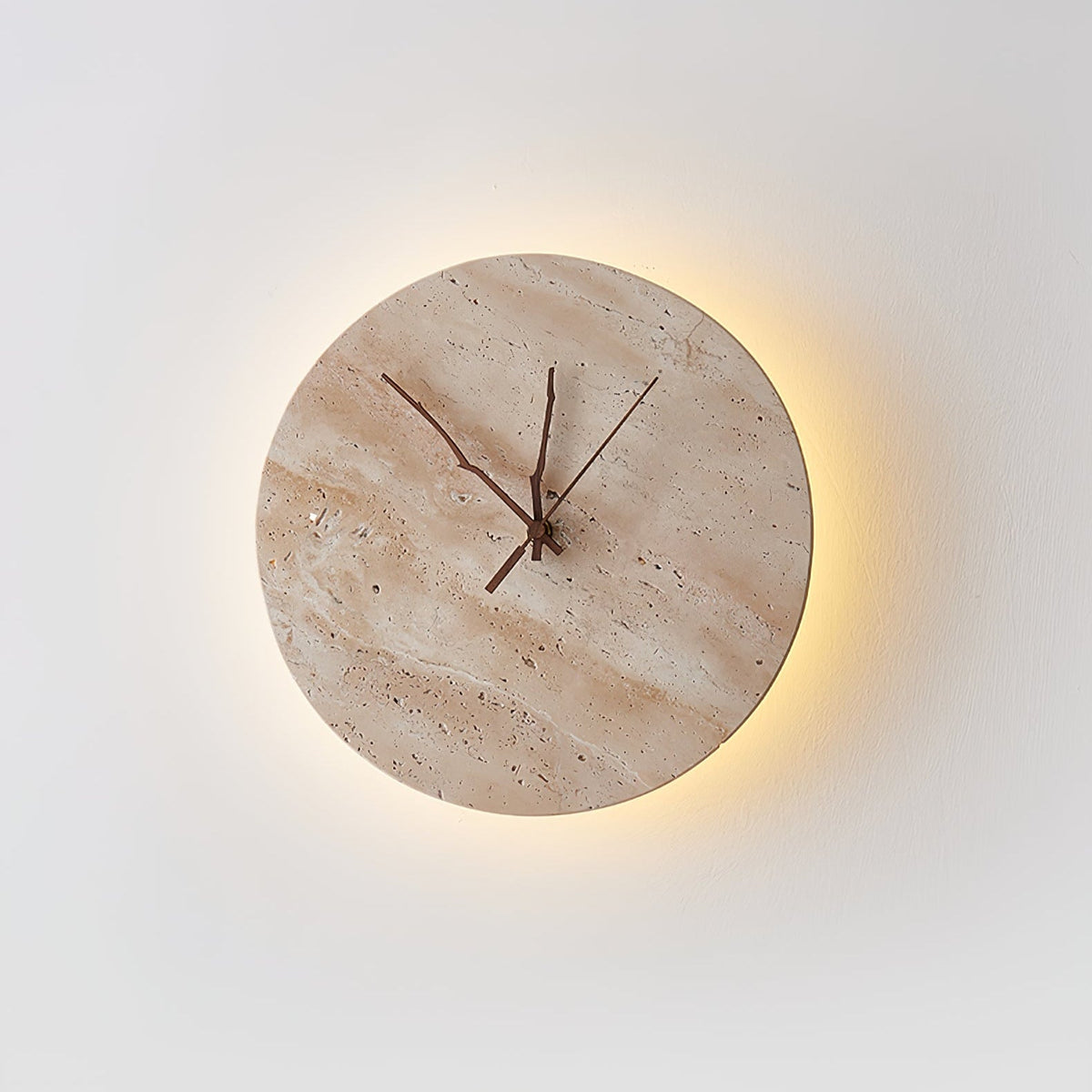 Travertine Wall Sconce with Integrated Clock – Modern Stone LED Wall Light