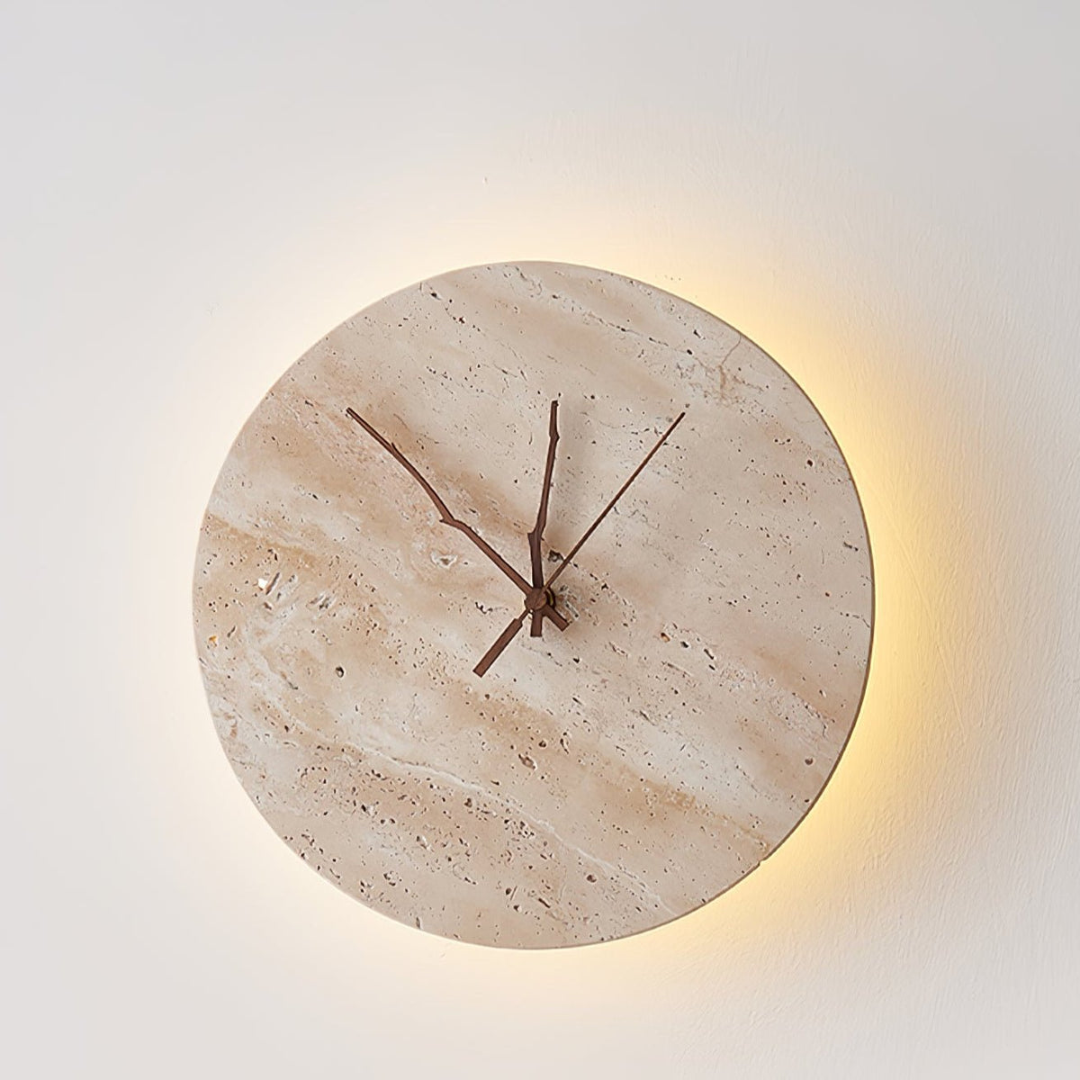 Travertine Wall Sconce with Integrated Clock – Modern Stone LED Wall Light