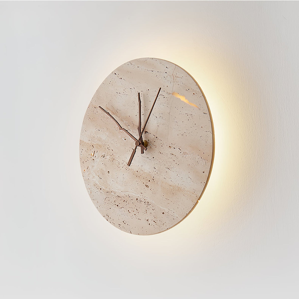 Travertine Wall Sconce with Integrated Clock – Modern Stone LED Wall Light