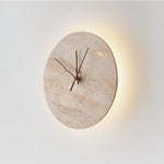 Travertine Wall Sconce with Integrated Clock – Modern Stone LED Wall Light