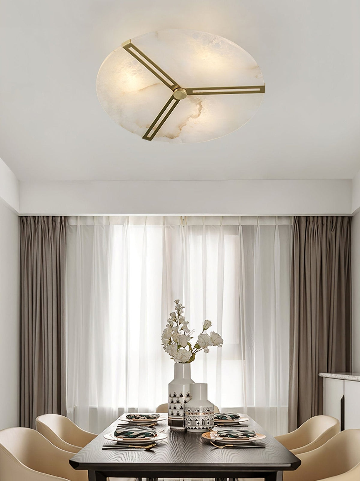 Clocks Alabaster Ceiling Light – Modern Brass Flush Mount for Living Room & Bedroom