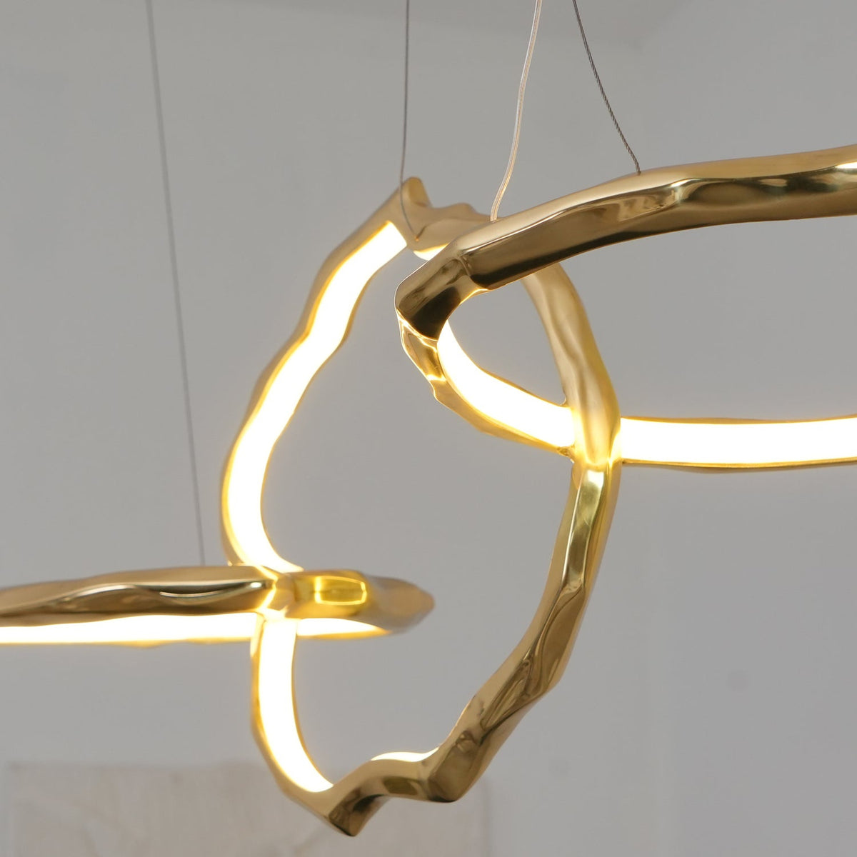Cloud Rings Brass LED Chandelier, Modern Sculptural Pendant Light