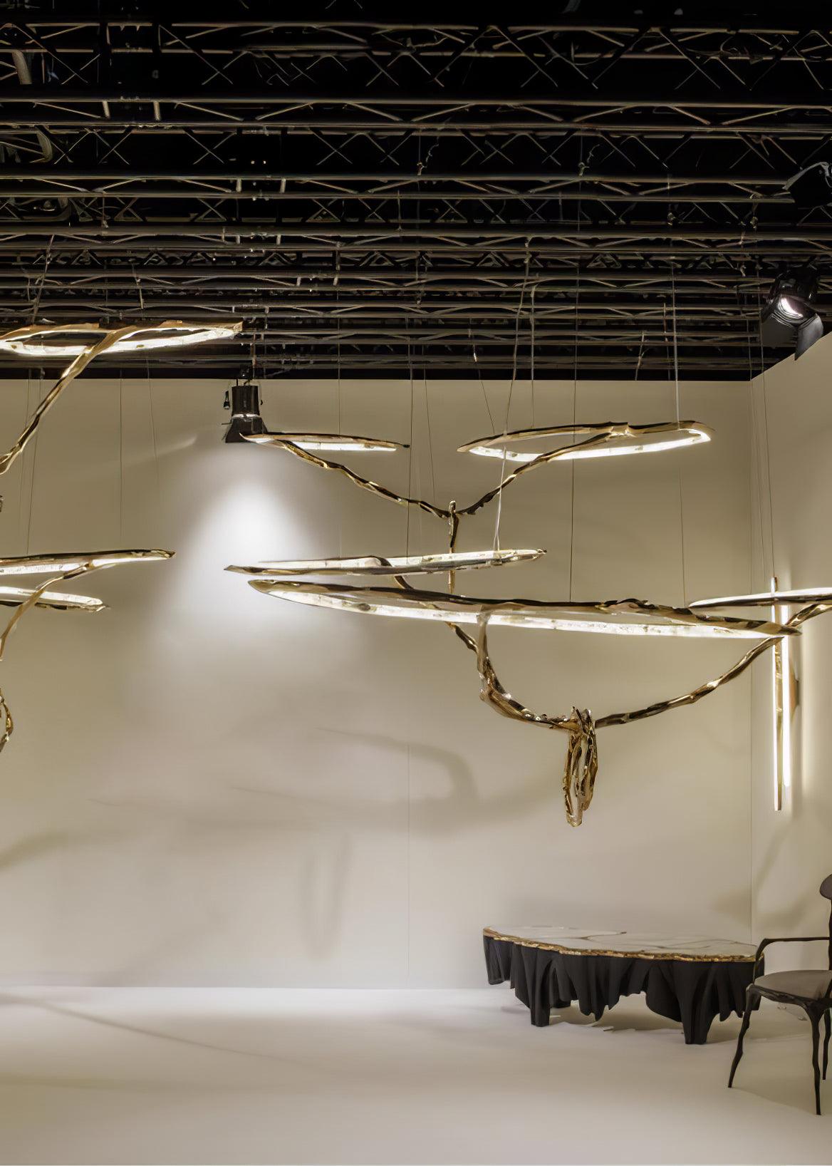 Cloud Rings Brass LED Chandelier, Modern Sculptural Pendant Light