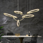 Cloud Rings Brass LED Chandelier, Modern Sculptural Pendant Light