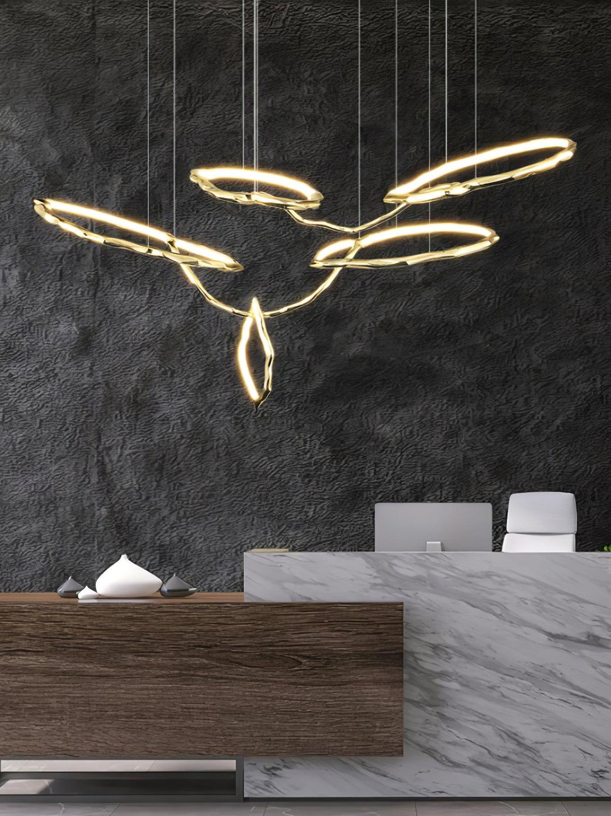Cloud Rings Brass LED Chandelier, Modern Sculptural Pendant Light