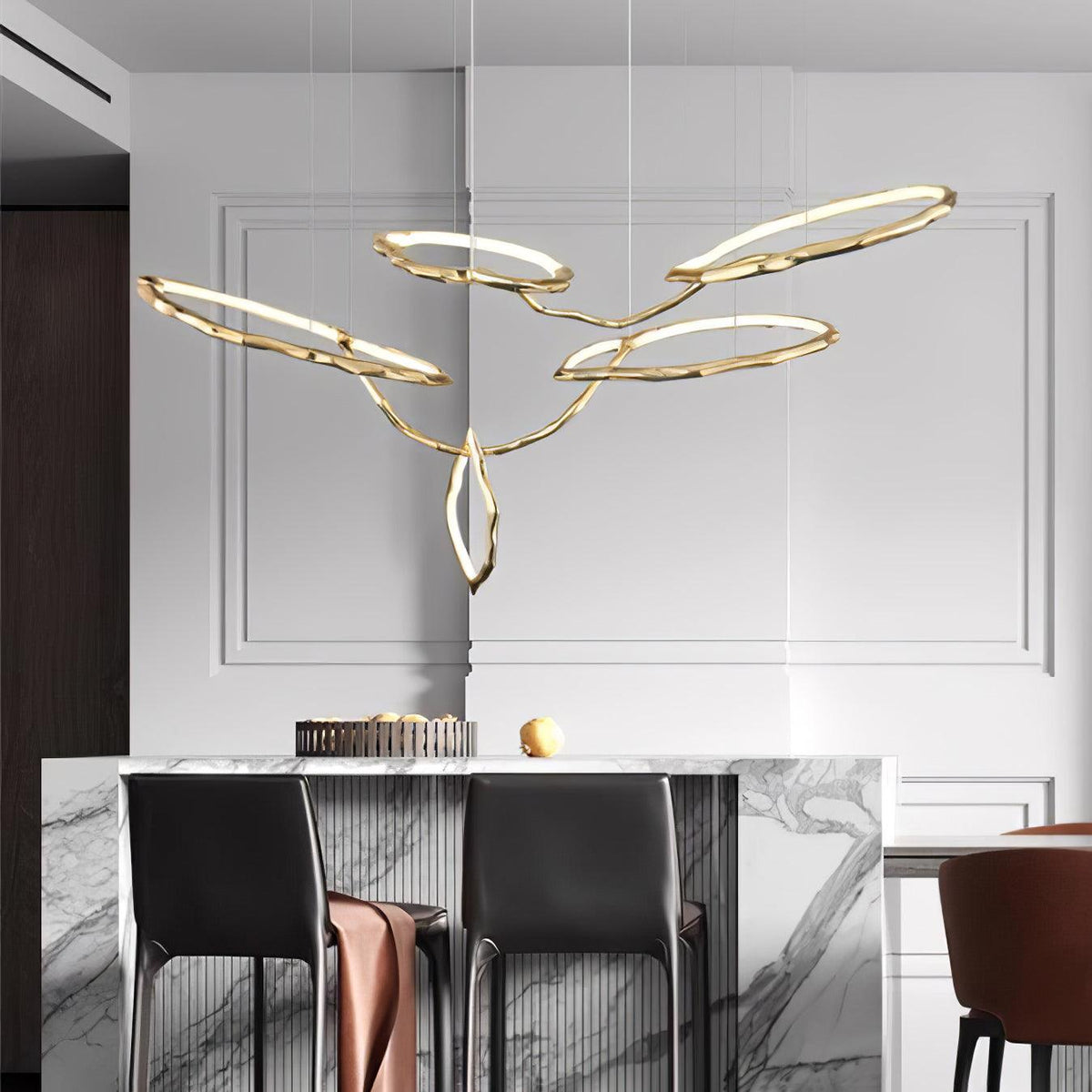 Cloud Rings Brass LED Chandelier, Modern Sculptural Pendant Light