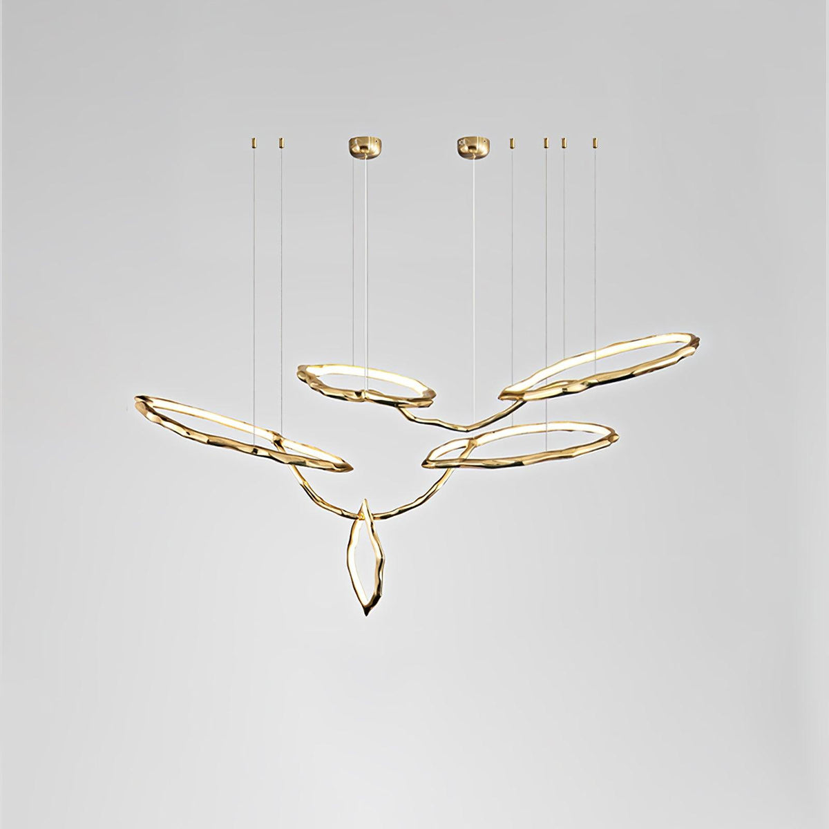Cloud Rings Brass LED Chandelier, Modern Sculptural Pendant Light