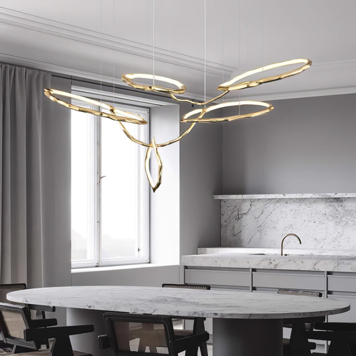 Cloud Rings Brass LED Chandelier, Modern Sculptural Pendant Light
