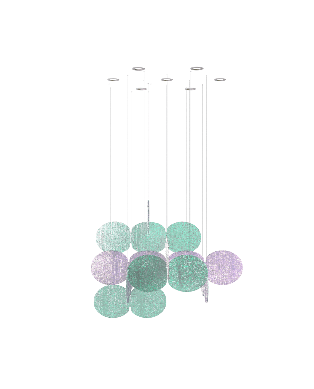 Iridescent Disc Chandelier with Cloud Glass Accents