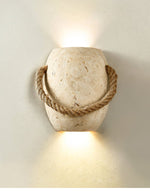 Artisan Travertine Wall Sconce with Hemp Rope Accent