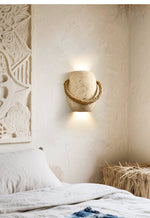 Artisan Travertine Wall Sconce with Hemp Rope Accent