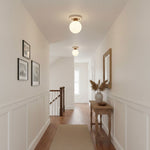Cogstone Orb Ceiling Light in Travertine and Frosted Glass