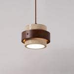 Stonova Pendant Light in Travertine and Walnut — Plug-In Swag Lamp