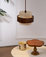Stonova Pendant Light in Travertine and Walnut — Plug-In Swag Lamp