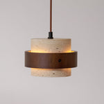Stonova Pendant Light in Travertine and Walnut — Plug-In Swag Lamp