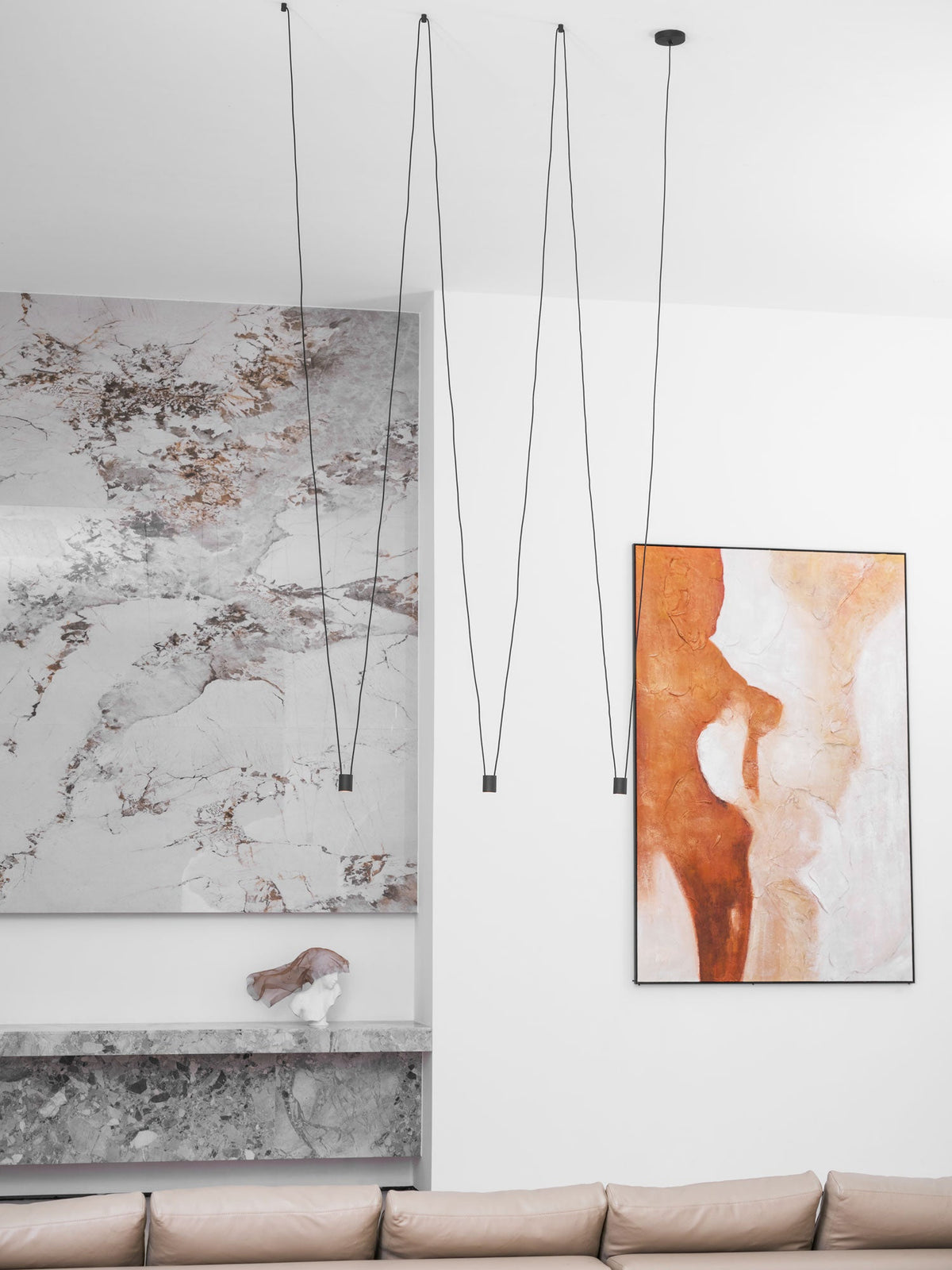 Modular Pendant Chandelier with Matte Lacquered Cables, 1-12 Lights