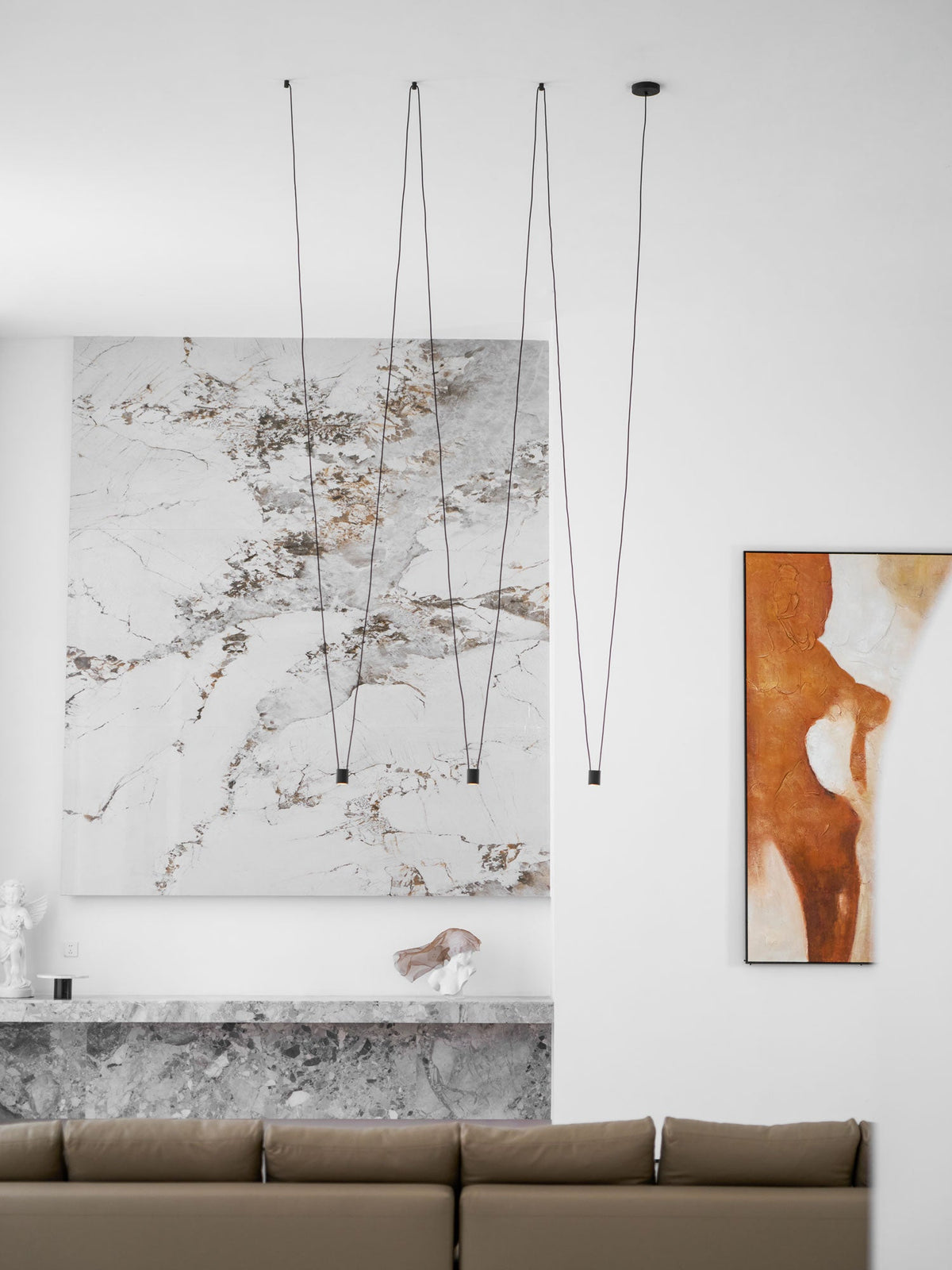 Modular Pendant Chandelier with Matte Lacquered Cables, 1-12 Lights