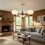 Colome Modern Glass Chandelier with Walnut Accents for Dining Room