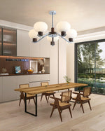 Colome Modern Glass Chandelier with Walnut Accents for Dining Room