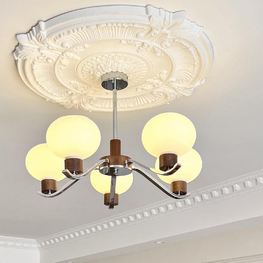 Colome Modern Glass Chandelier with Walnut Accents for Dining Room