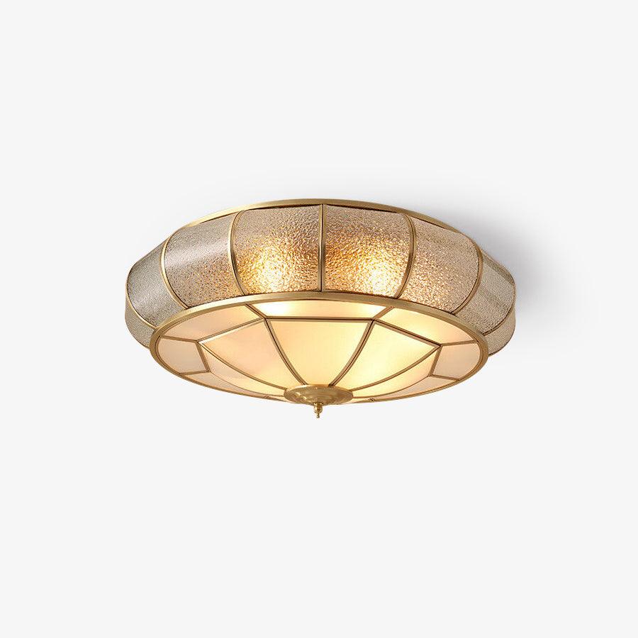 Colonial Glass Drum Flush Mount Ceiling Light in Brass