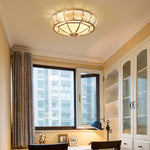 Colonial Glass Drum Flush Mount Ceiling Light in Brass
