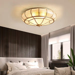Colonial Glass Drum Flush Mount Ceiling Light in Brass