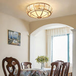 Colonial Glass Drum Flush Mount Ceiling Light in Brass