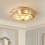 Colonial Glass Drum Flush Mount Ceiling Light in Brass