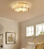 Colonial Glass Drum Flush Mount Ceiling Light in Brass