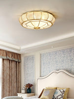 Colonial Glass Drum Flush Mount Ceiling Light in Brass
