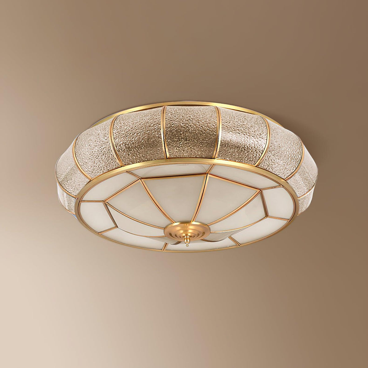 Colonial Glass Drum Flush Mount Ceiling Light in Brass
