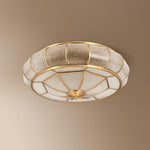Colonial Glass Drum Flush Mount Ceiling Light in Brass