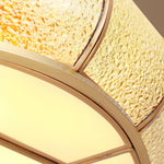 Colonial Glass Drum Flush Mount Ceiling Light in Brass