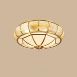 Colonial Glass Drum Flush Mount Ceiling Light in Brass