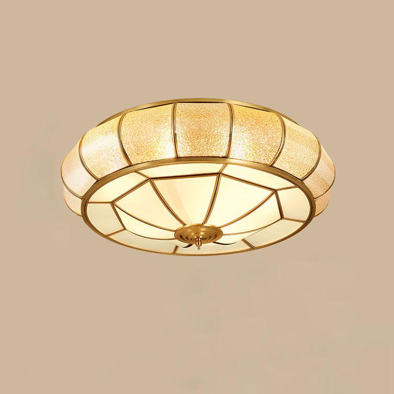 Colonial Glass Drum Flush Mount Ceiling Light in Brass