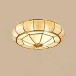 Colonial Glass Drum Flush Mount Ceiling Light in Brass