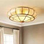 Colonial Glass Drum Flush Mount Ceiling Light in Brass
